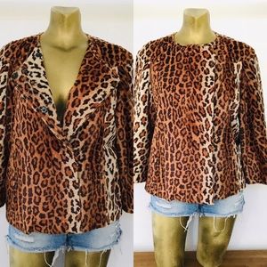 Philippe ADEC PARIS Rouge Ligne $545 LEOPARD Print Faux Fur SWING JACKET Size 8